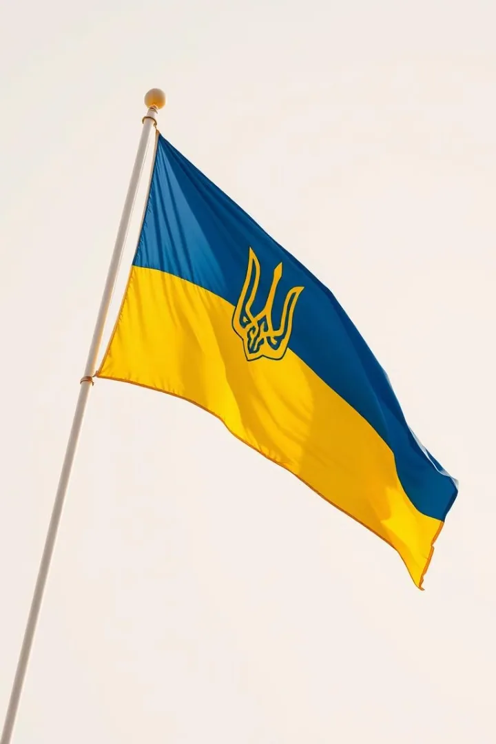Прапор України з тризубом на флагштоку проти світлого неба — завершальний слайд теми.